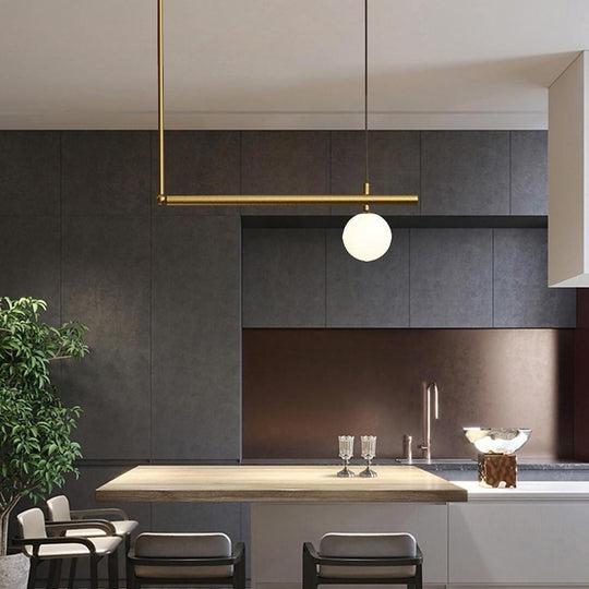 Minimalist Modern Linear Globe Pendant Lighting Copper Glass Kitchen &amp; Dining Room Light