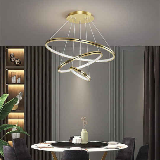 Stylish 3 Rings LED Chandelier – Gold &amp; Black Finish