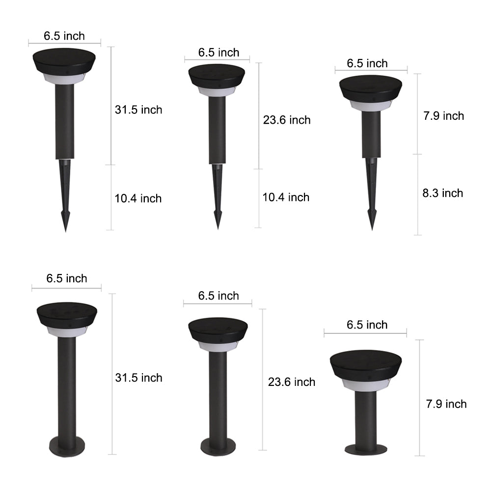 Sleek Modern Black Cylinder LED Solar Path Light with Adjustable Spike &amp; Base