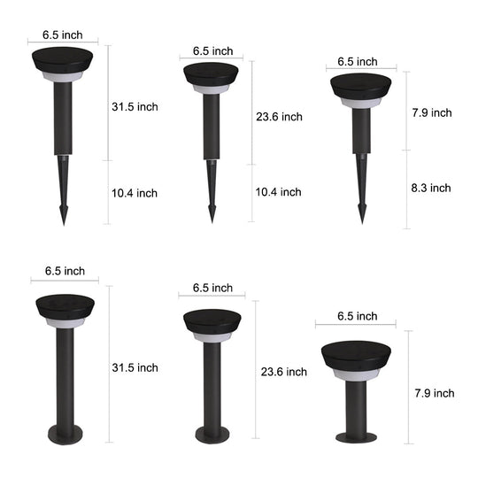 Sleek Modern Black Cylinder LED Solar Path Light with Adjustable Spike &amp; Base