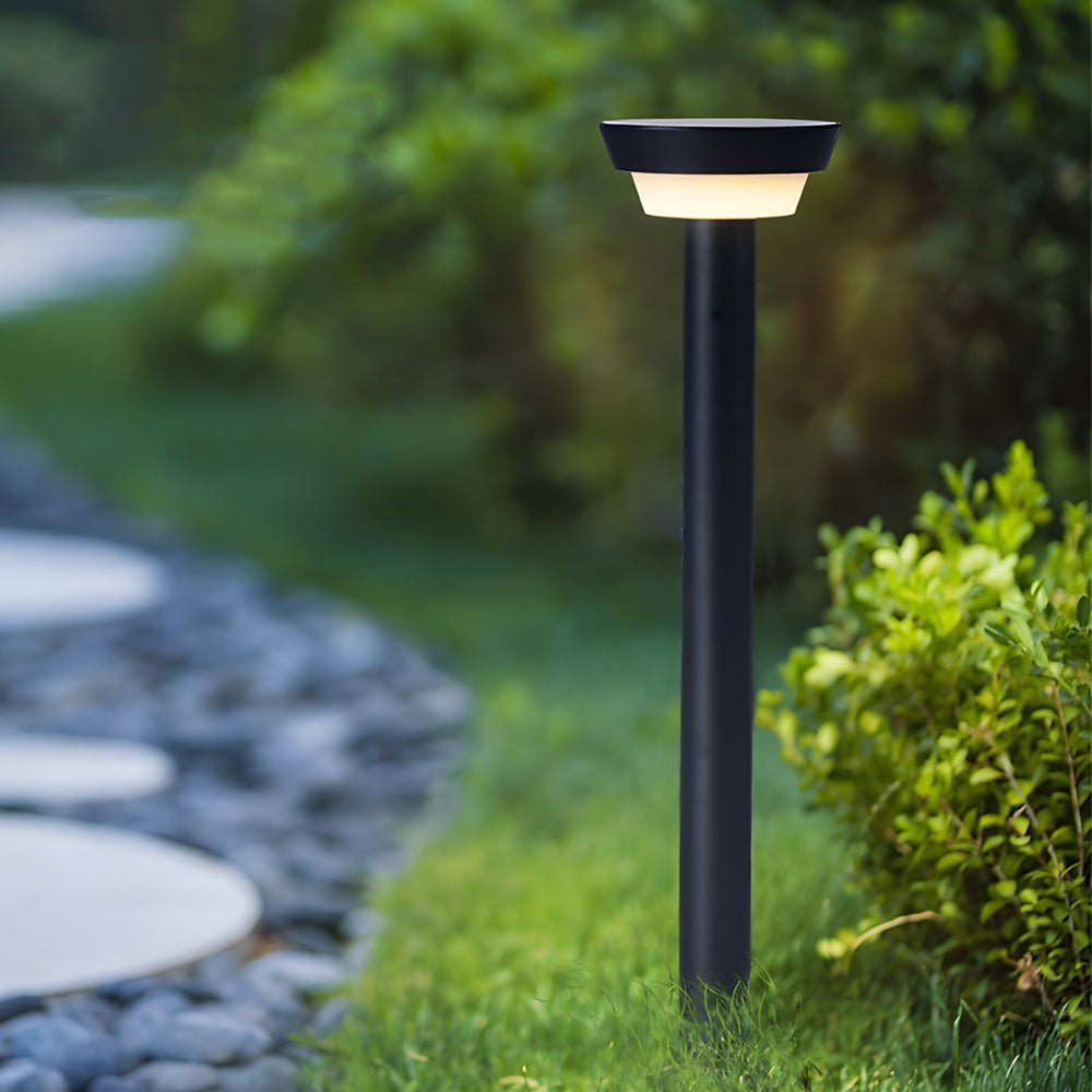 Sleek Modern Black Cylinder LED Solar Path Light with Adjustable Spike &amp; Base