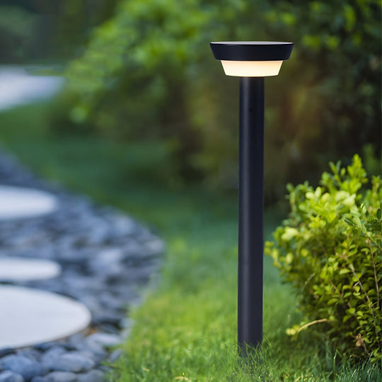 Sleek Modern Black Cylinder LED Solar Path Light with Adjustable Spike &amp; Base