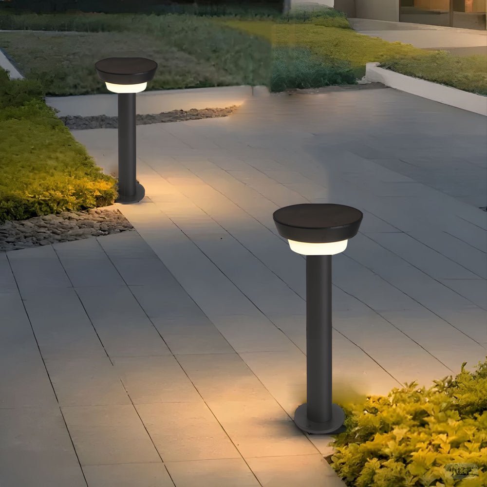 Sleek Modern Black Cylinder LED Solar Path Light with Adjustable Spike &amp; Base