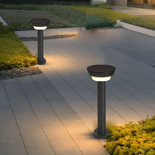 Sleek Modern Black Cylinder LED Solar Path Light with Adjustable Spike &amp; Base