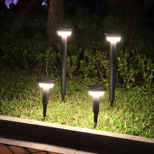Sleek Modern Black Cylinder LED Solar Path Light with Adjustable Spike &amp; Base