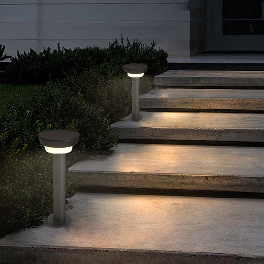 Sleek Modern Black Cylinder LED Solar Path Light with Adjustable Spike &amp; Base