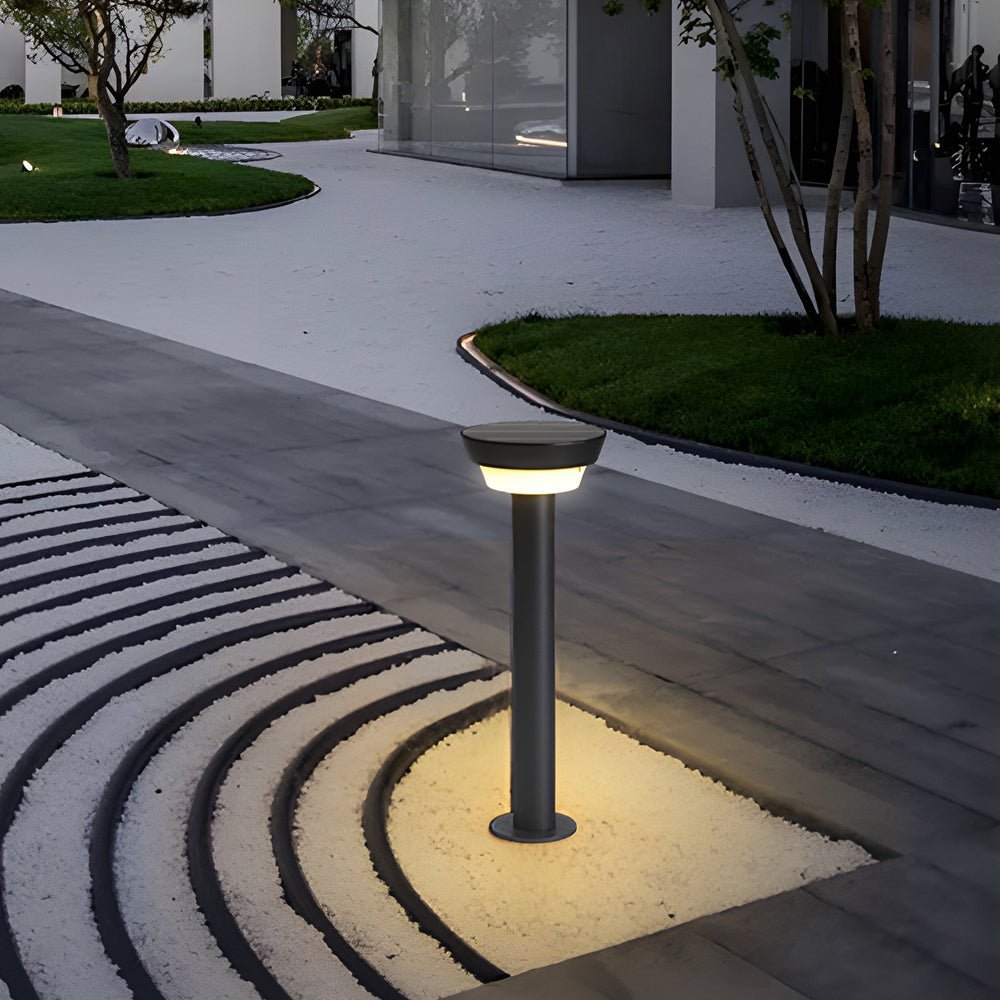 Sleek Modern Black Cylinder LED Solar Path Light with Adjustable Spike &amp; Base