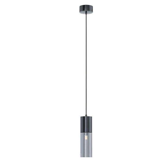 Small Cylinder Mirror Metal Smoke Gray Glass 3 Step Dimming Pendant Light