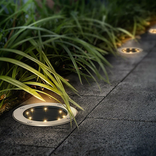 LED Waterproof Ground Dish Lights with Solar Top &amp; Side Emitting Design