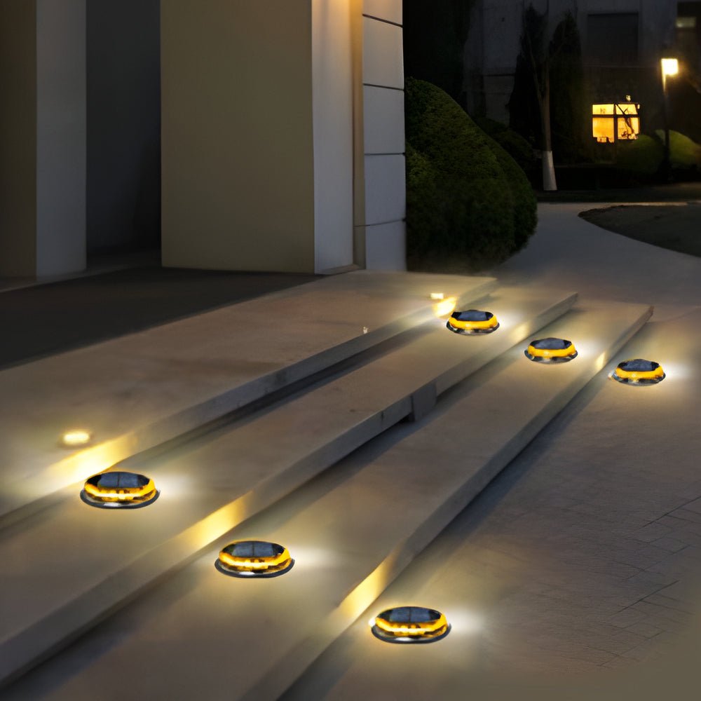 Solar Powered LED Black Disc Pathway Lights 4 Pack Outdoor Lighting