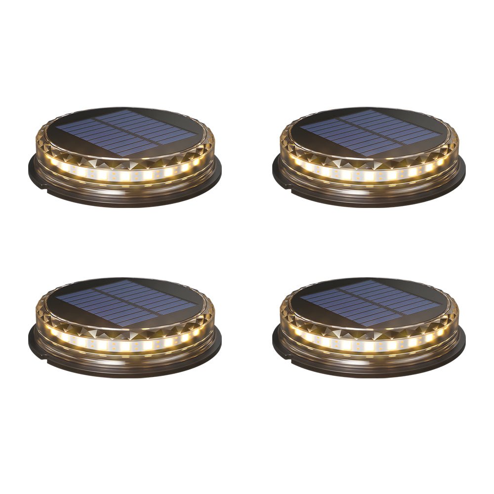 Solar Powered LED Black Disc Pathway Lights 4 Pack Outdoor Lighting