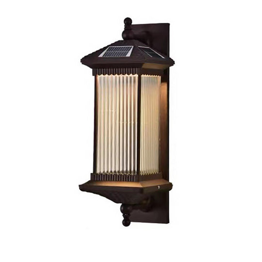 Vintage Striped Glass Shade IP55 Waterproof Retro Solar Wall Lights