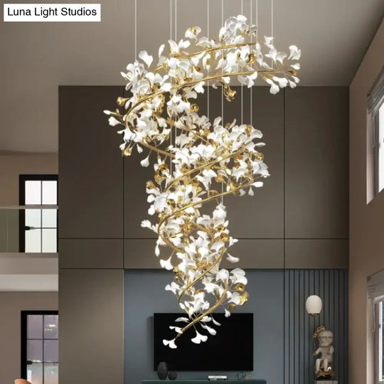 Ginkgo Leaf Chandelier – Luxury High-Ceiling Statement Lighting