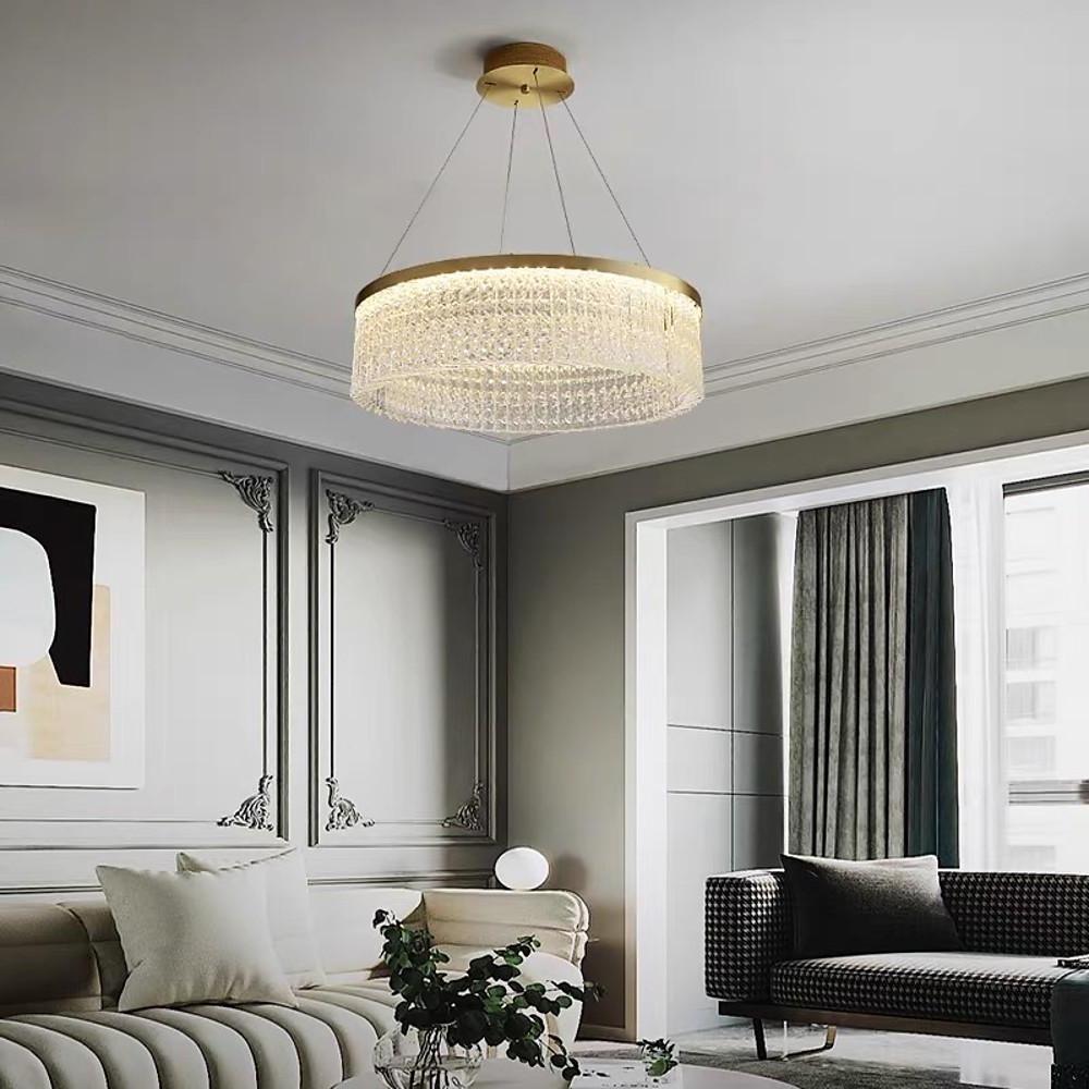 Luxury Circular Crystal Glass LED Pendant Chandelier – Adjustable Height