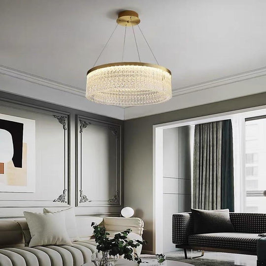 Luxury Circular Crystal Glass LED Pendant Chandelier – Adjustable Height