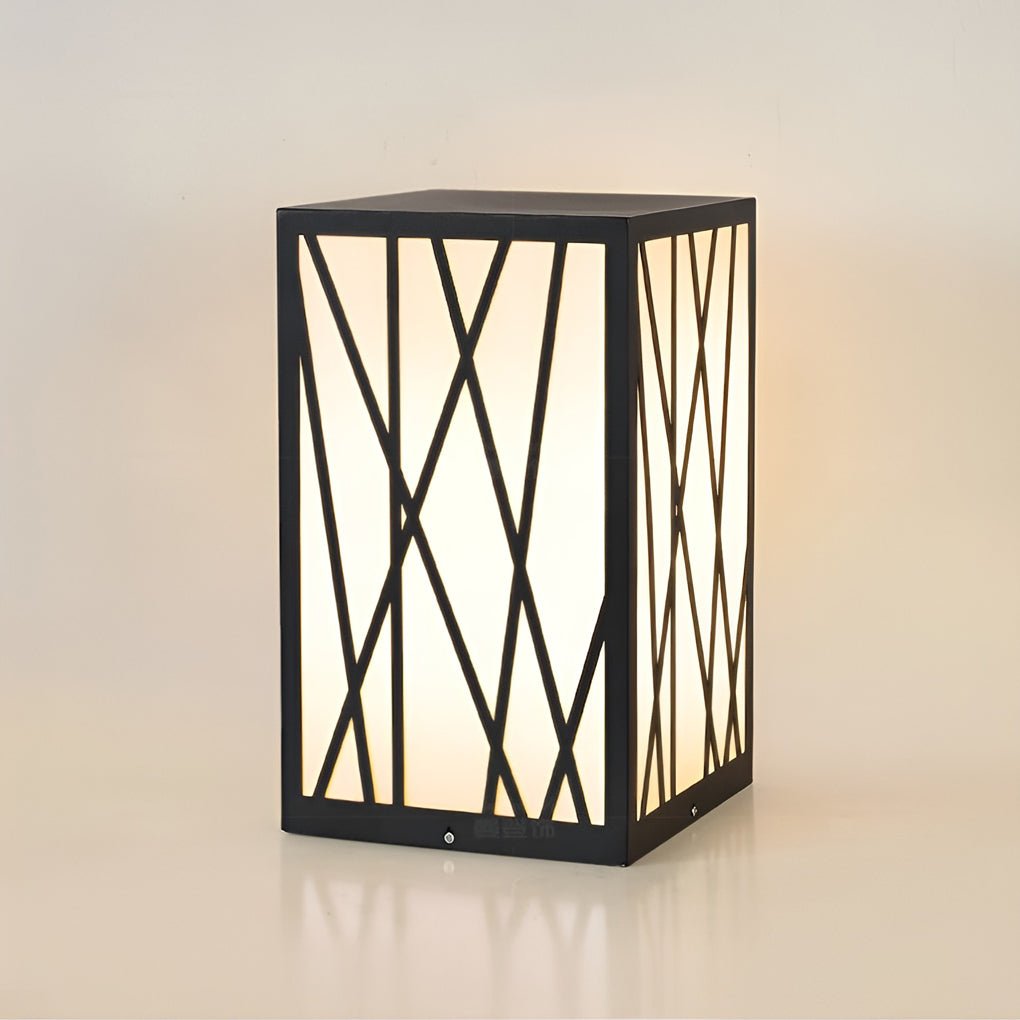 20W Square Solar LED Bollard Light with Modern Linear Lampshade