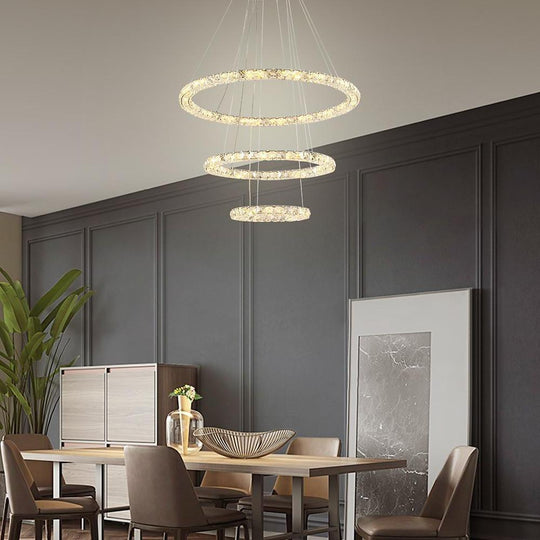 3/4-Light Tiered Crystal Ring LED Chandelier – Modern Luxury Pendant Light