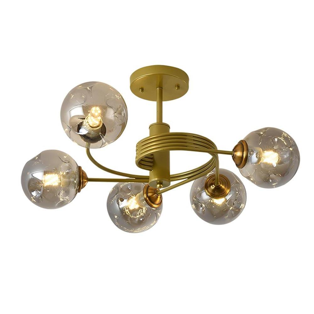 Swirling Nordic Globe Bubble Metal &amp; Glass 5-Light Chandelier