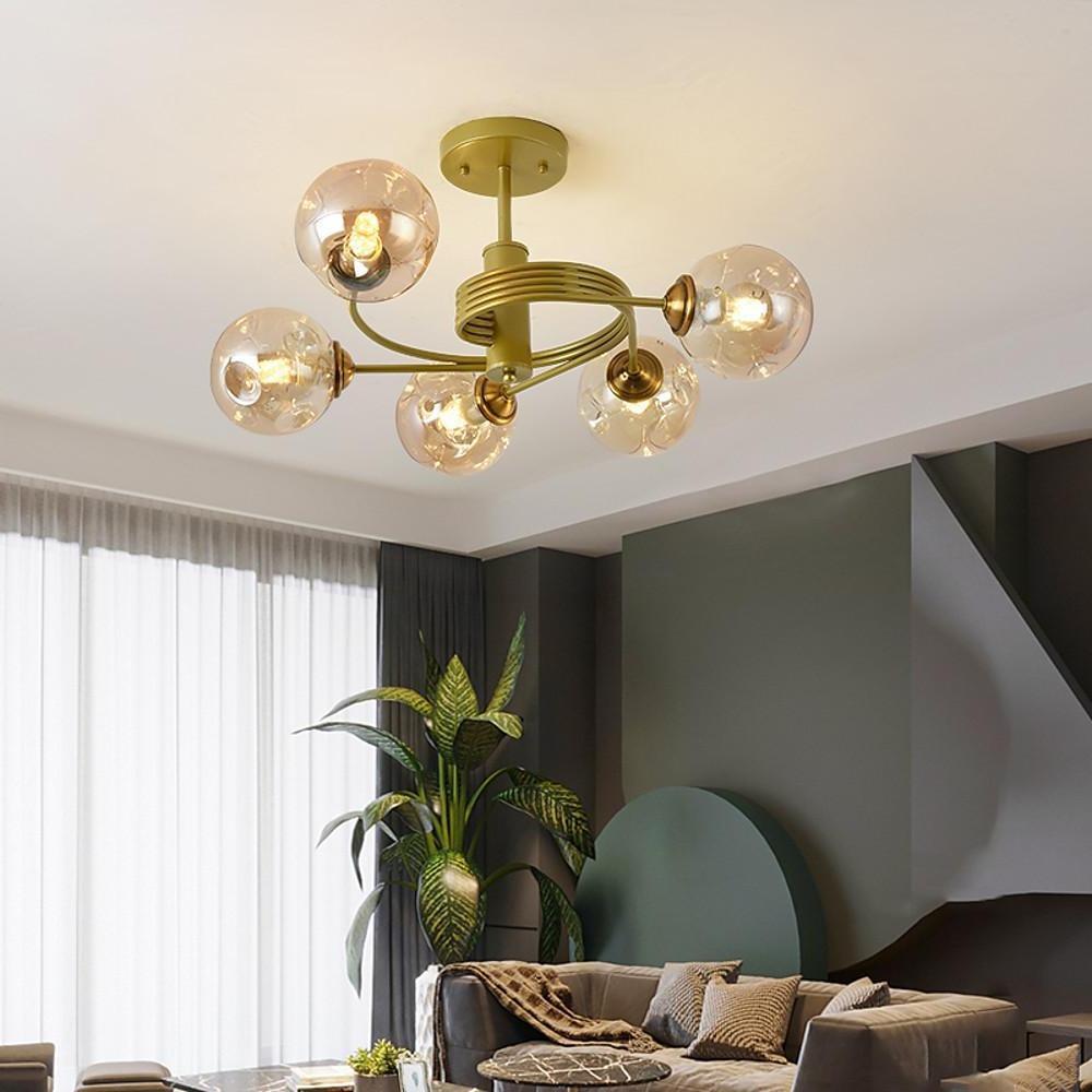 Swirling Nordic Globe Bubble Metal &amp; Glass 5-Light Chandelier