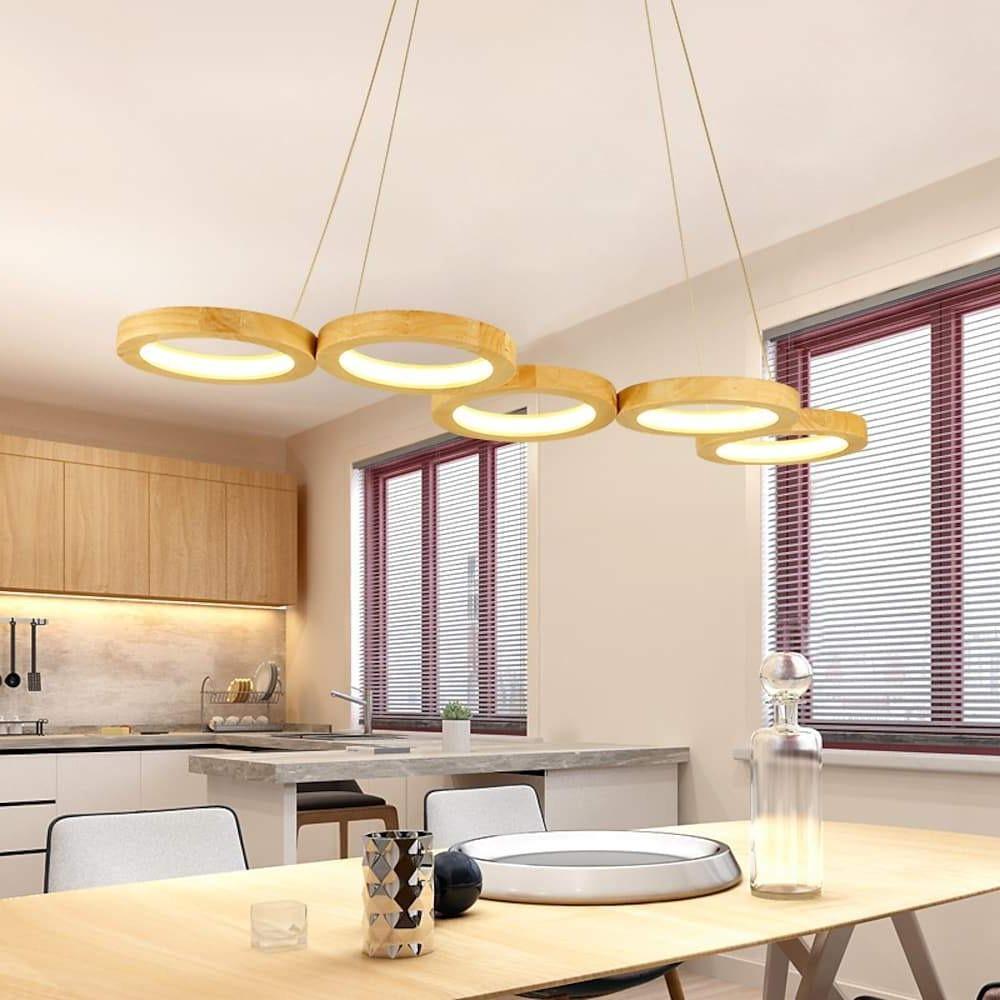 4 Circle Wood Acrylic LED Modern Pendant Light