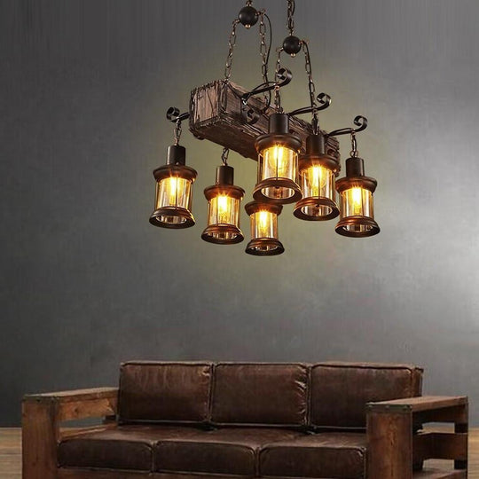 6 Lantern Farmhouse Chandelier Wood Chandelier Ceiling Light