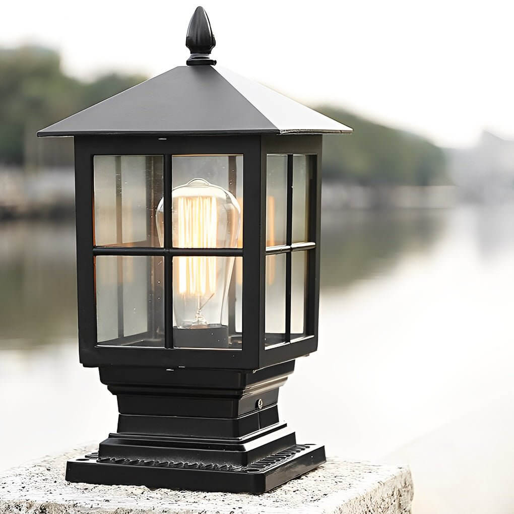 Traditional Square Waterproof LED Black Classic Solar Pillar Lights