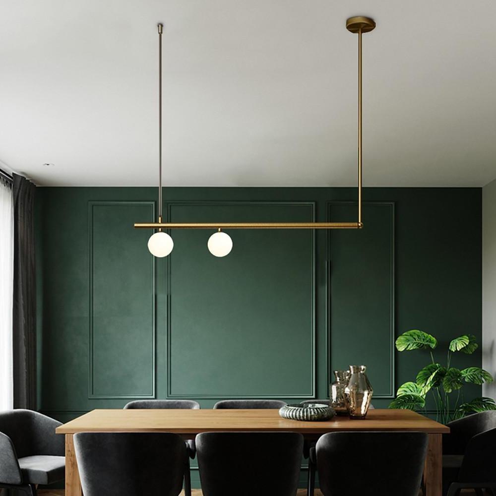 Minimalist Modern Linear Globe Pendant Lighting Copper Glass Kitchen &amp; Dining Room Light
