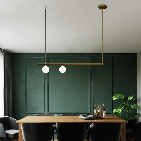Minimalist Modern Linear Globe Pendant Lighting Copper Glass Kitchen &amp; Dining Room Light