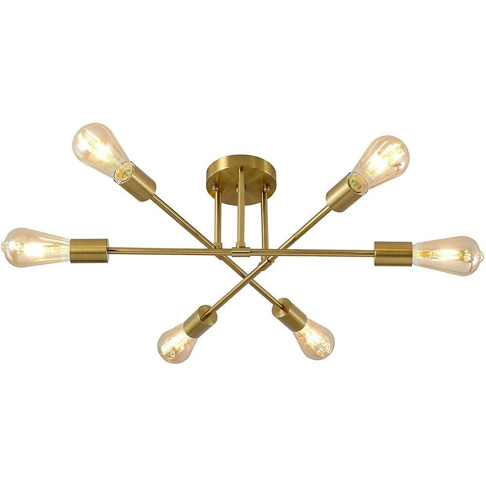 Minimalist Geometric Industrial Sputnik Chandelier 6 Bulbs Ceiling Light