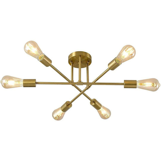 Minimalist Geometric Industrial Sputnik Chandelier 6 Bulbs Ceiling Light