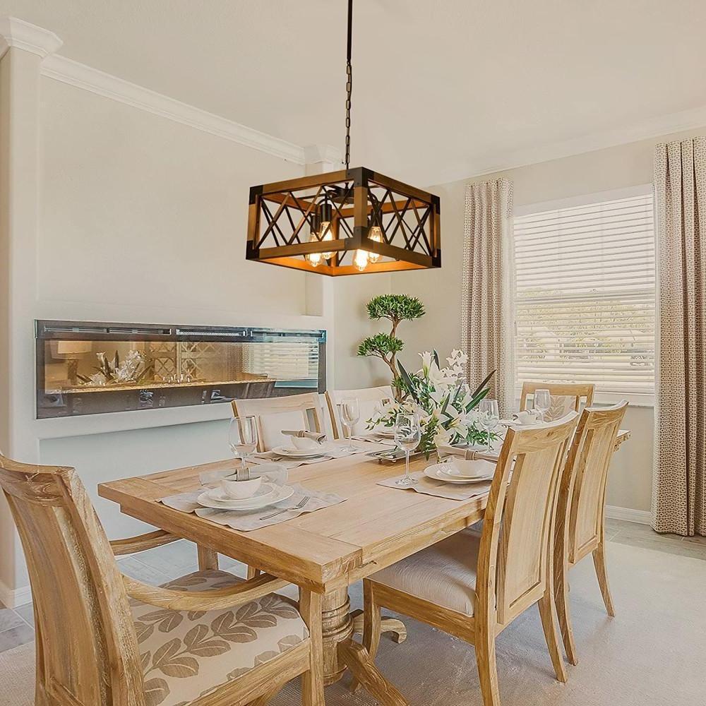 Rustic Industrial Linear Wood &amp; Metal Chandelier