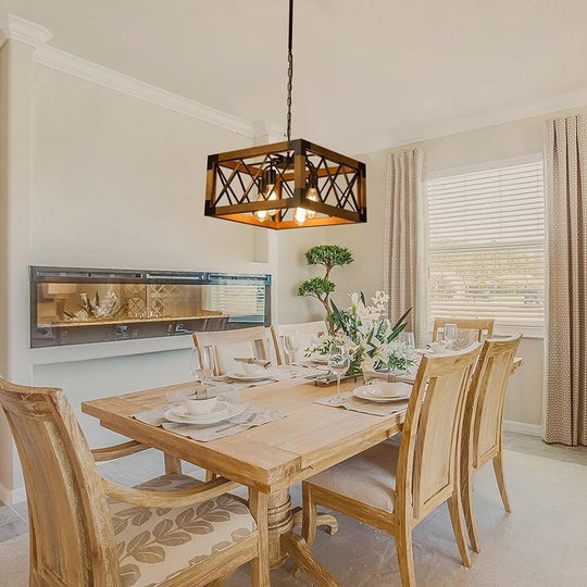 Rustic Industrial Linear Wood &amp; Metal Chandelier