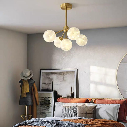 5 Globe Glass Brass Flush Mount Ceiling Light Ornate LED Ceiling Light