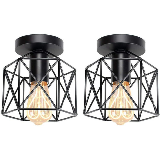 Wire Frame Lantern Outdoor Semi Flush Mount LED Ceiling Light