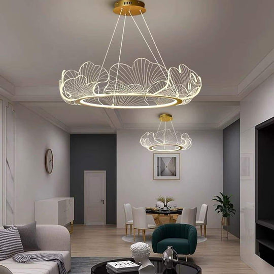 Sea-Inspired Elegant Wave Round Acrylic LED Chandelier – Gold Finish, 33" Wide