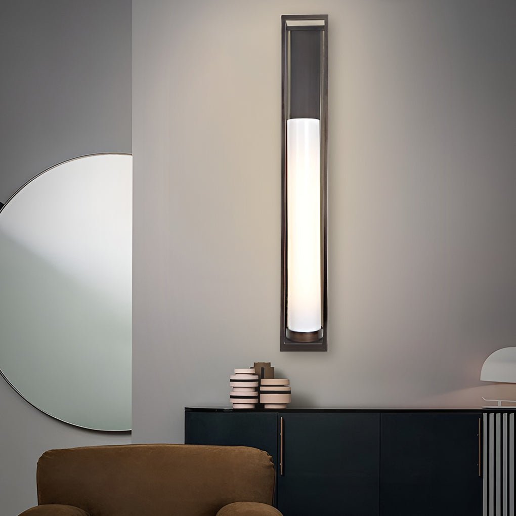 Vintage Geometric Wall Sconce – Metal &amp; White Jade Glass