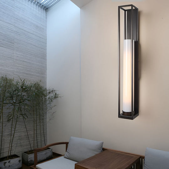Vintage Geometric Wall Sconce – Metal &amp; White Jade Glass