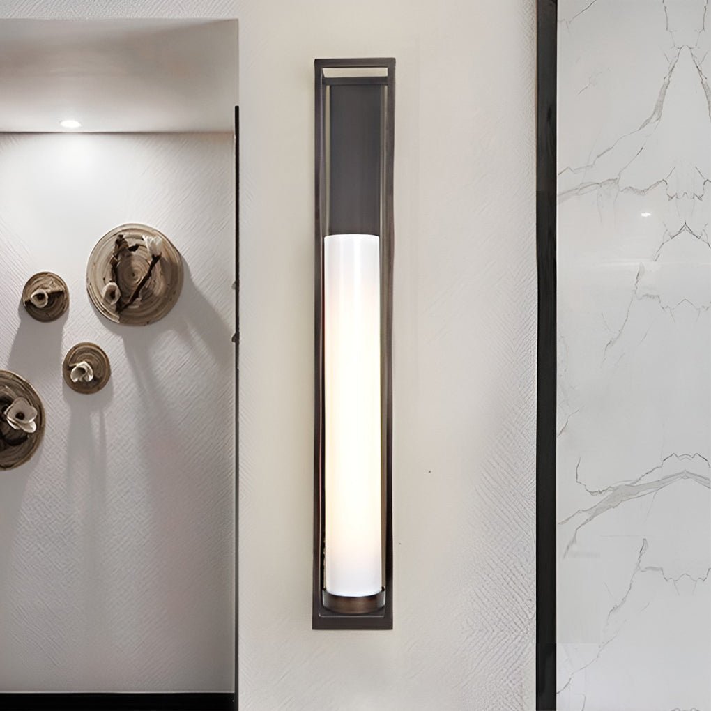 Vintage Geometric Wall Sconce – Metal &amp; White Jade Glass