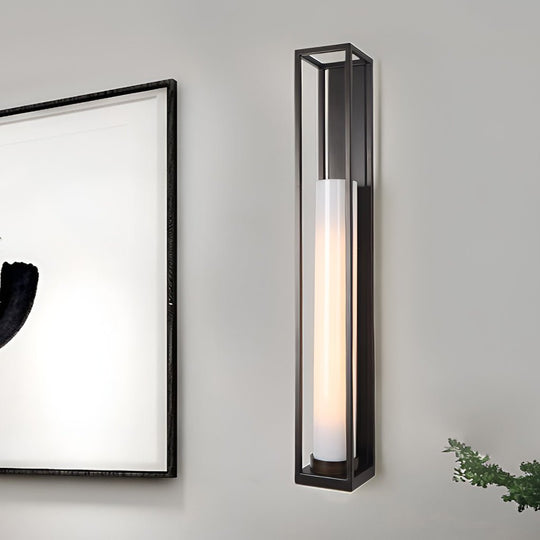 Vintage Geometric Wall Sconce – Metal &amp; White Jade Glass