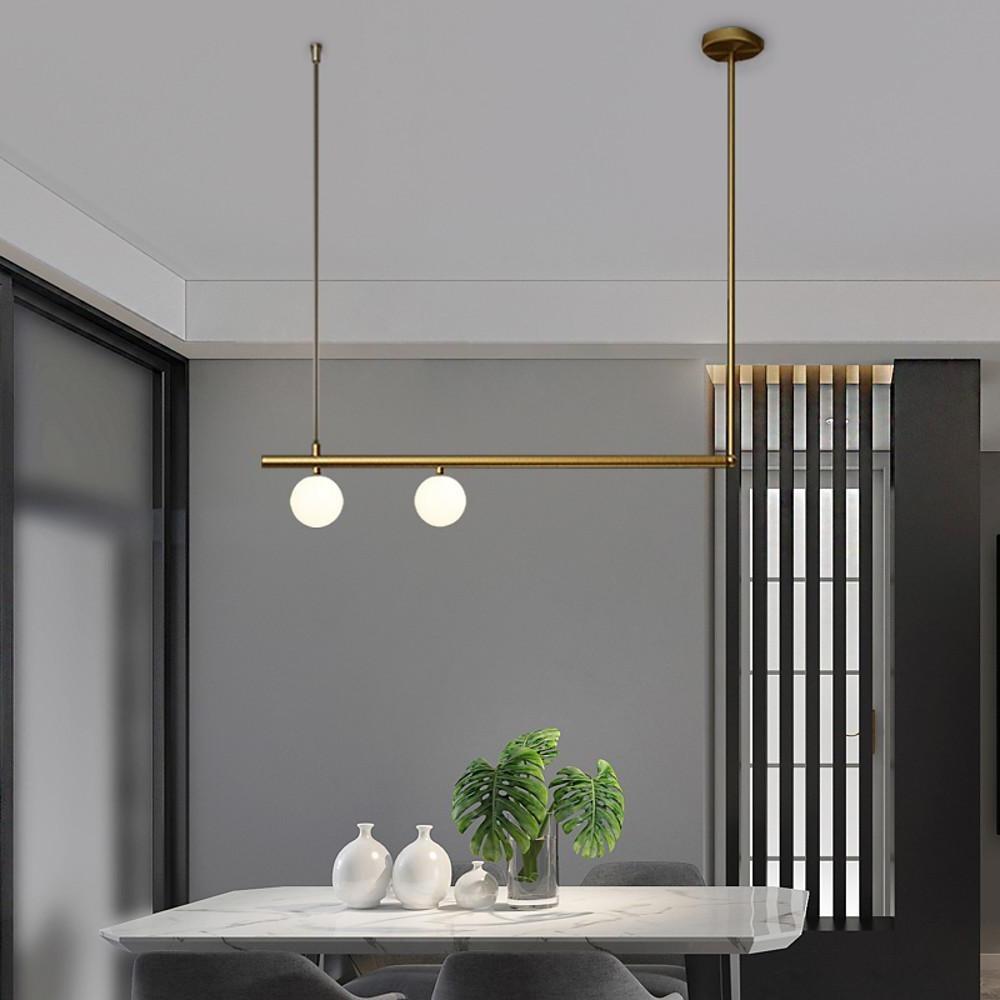 Minimalist Modern Linear Globe Pendant Lighting Copper Glass Kitchen &amp; Dining Room Light