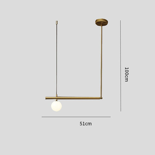 Minimalist Modern Linear Globe Pendant Lighting Copper Glass Kitchen &amp; Dining Room Light