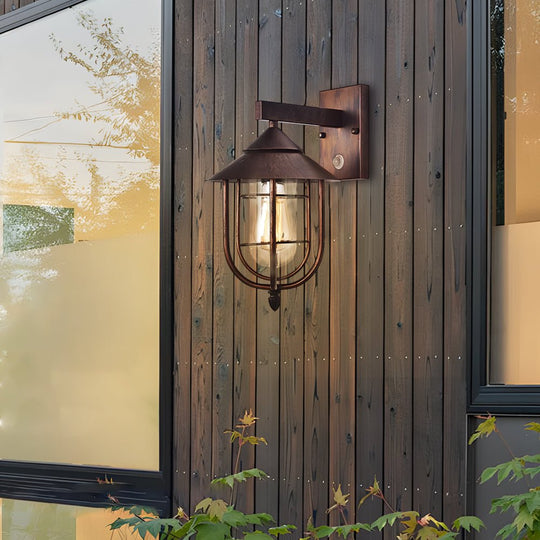 Waterproof Retro Iron Glass Motion Sensor Modern Outdoor Wall Lights