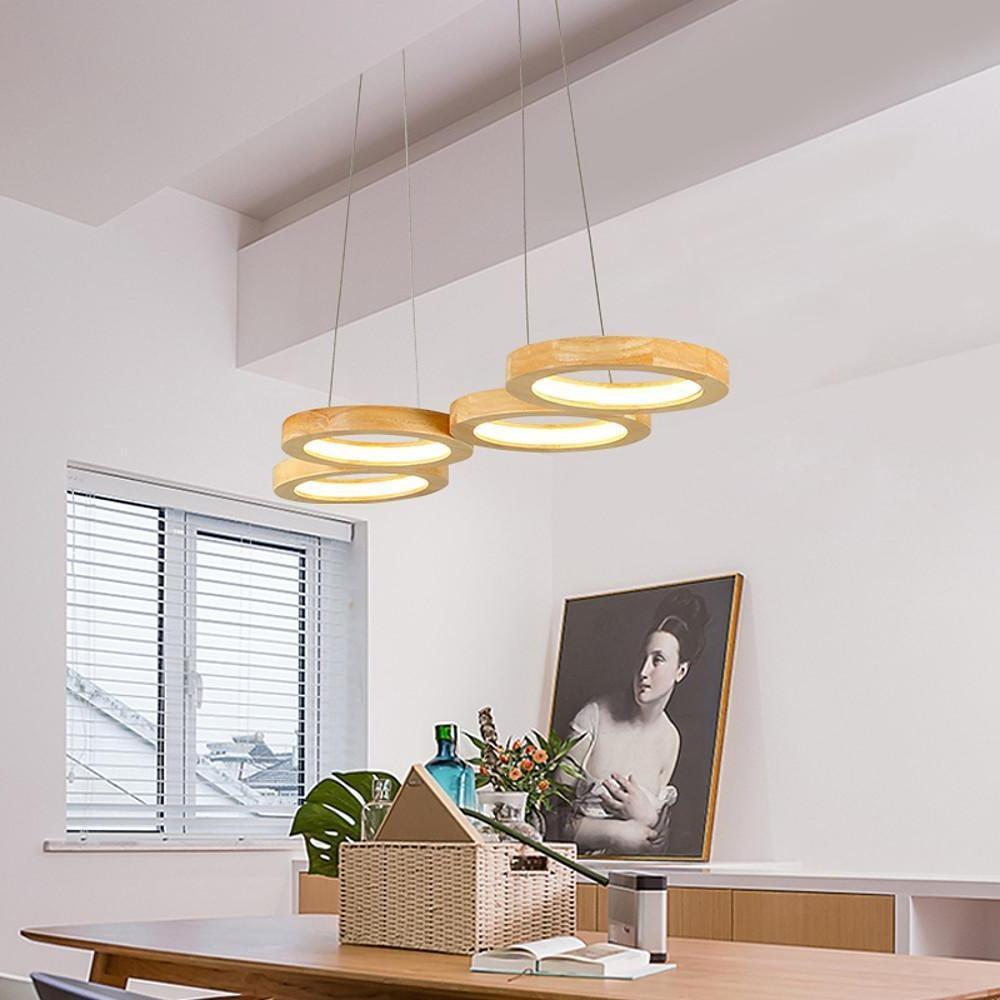Rustic 4-Circle Wood LED Modern Chandelier