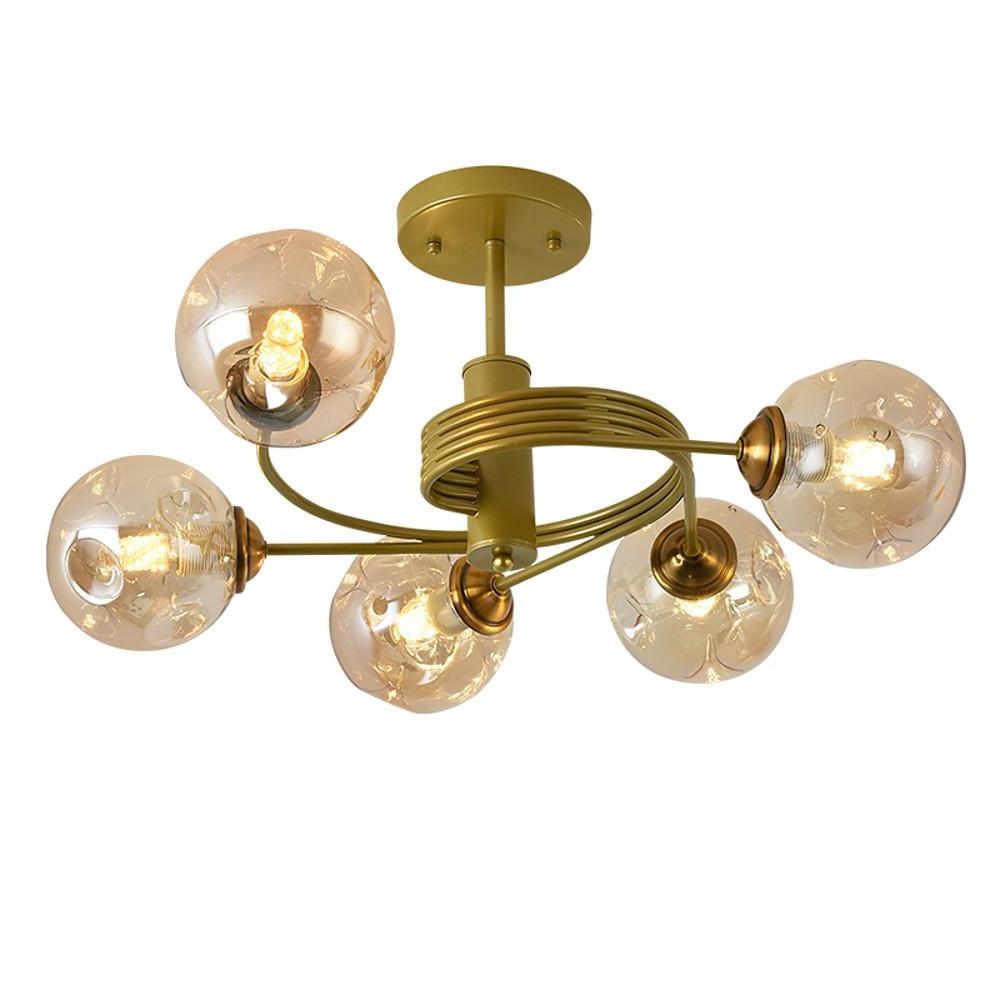 Swirling Nordic Globe Bubble Metal &amp; Glass 5-Light Chandelier