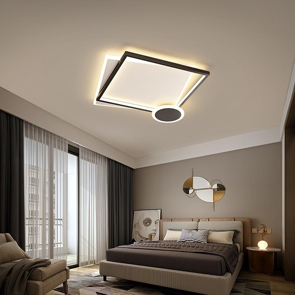 Squares &amp; Circle Offset LED Flush Mount Ceiling Light – Modern Bedroom Fixture