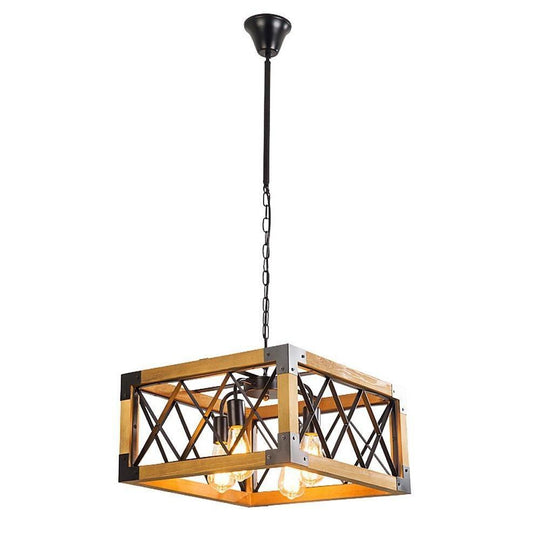 Rustic Industrial Linear Wood &amp; Metal Chandelier