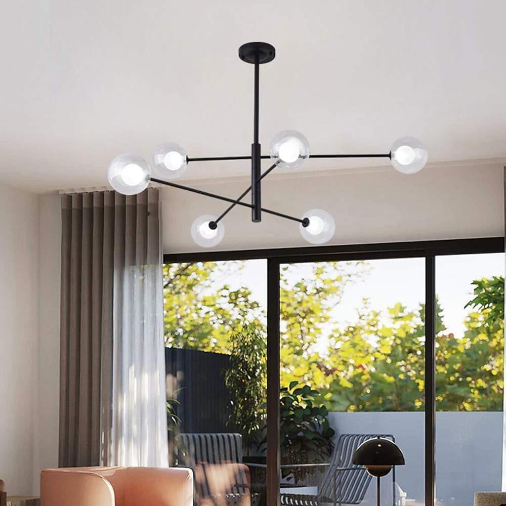Linear Sputnik Chandelier with 6 Glass LED Lights