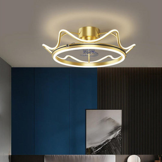 Gold Crown Shaped Bladeless Ceiling Fan with LED Light for Bedrooms