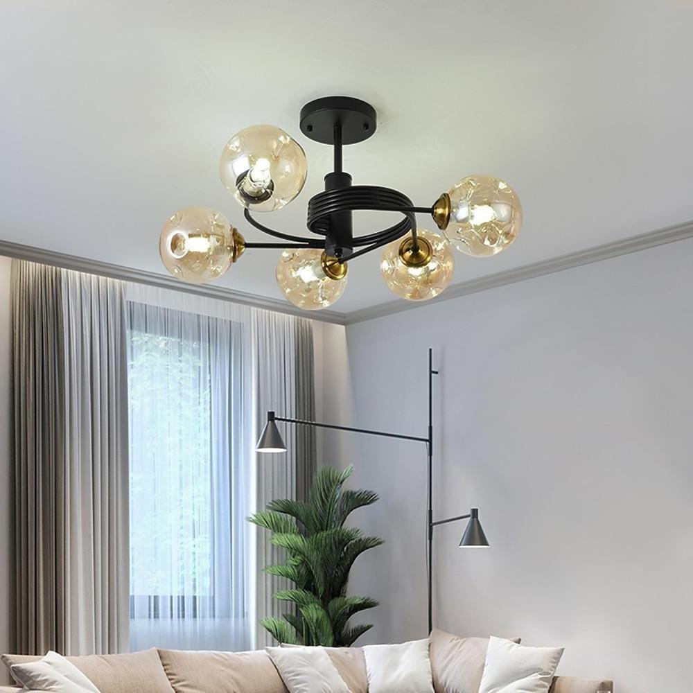 Swirling Nordic Globe Bubble Metal &amp; Glass 5-Light Chandelier