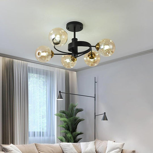 Swirling Nordic Globe Bubble Metal &amp; Glass 5-Light Chandelier